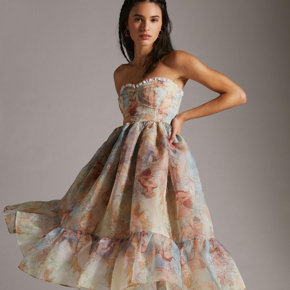 Selkie Corset Mucha Puff Midi Dress
